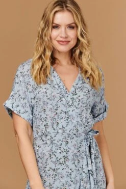 Ditsy Floral Short Sleeve Wrap Dress -Girls Zone D508786 MULTI BLUE 5
