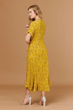 Ditsy Floral Short Sleeve Wrap Dress -Girls Zone D508786 MUSTARD 4