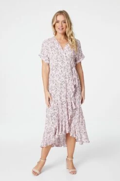 Ditsy Floral Short Sleeve Wrap Dress -Girls Zone D508786 PINK 1