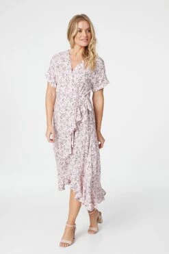 Ditsy Floral Short Sleeve Wrap Dress -Girls Zone D508786 PINK 2