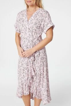 Ditsy Floral Short Sleeve Wrap Dress -Girls Zone D508786 PINK 5