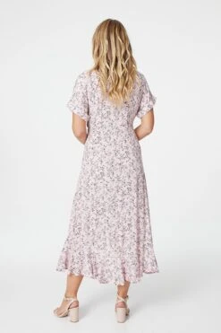 Ditsy Floral Short Sleeve Wrap Dress -Girls Zone D508786 PINK 7