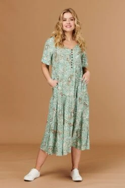 Floral Oversized Tiered Smock Dress -Girls Zone D509213 SAGE 2