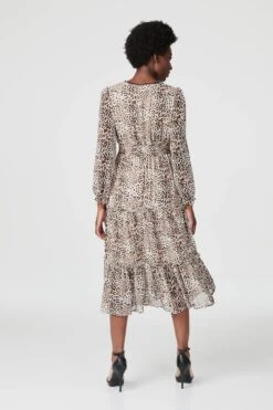 Leopard Print Long Sleeve Dress -Girls Zone D510368 MULTI BEIGE 4