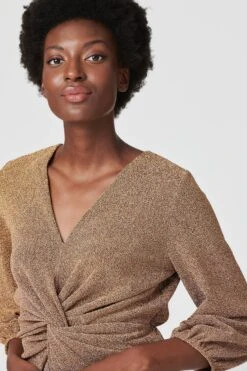 Twist Front 3/4 Sleeve Mini Dress -Girls Zone D510719 GOLD 3