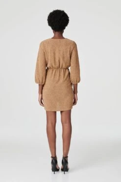 Twist Front 3/4 Sleeve Mini Dress -Girls Zone D510719 GOLD 4