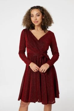 Lurex Wrap Front Fit & Flare Dress
