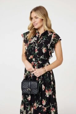 Floral Angel Sleeve Shirt Dress -Girls Zone D513346 MULTI BLACK 3