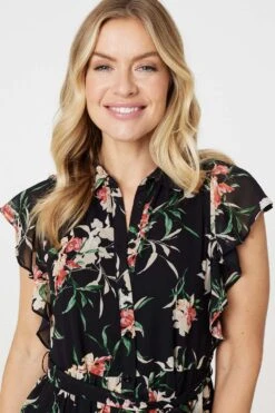 Floral Angel Sleeve Shirt Dress -Girls Zone D513346 MULTI BLACK 5