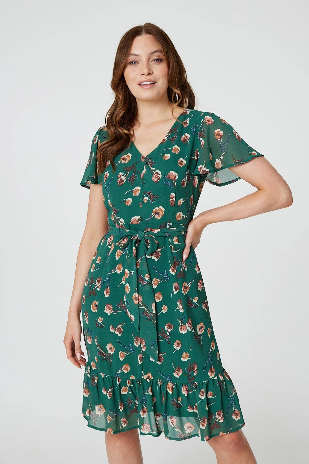 Floral Angel Sleeve Tea Dress 1 Floral Angel Sleeve Tea Dress