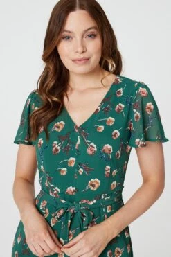 Floral Angel Sleeve Tea Dress 10 Floral Angel Sleeve Tea Dress -Girls Zone D513533 EMERALD 4