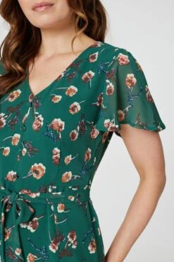 Floral Angel Sleeve Tea Dress 12 Floral Angel Sleeve Tea Dress -Girls Zone D513533 EMERALD 6