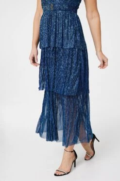 Lurex Wrap Front Tiered Midi Dress -Girls Zone D514011 NAVY 3