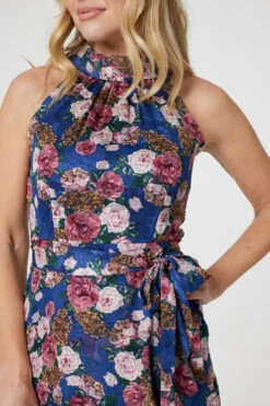 Floral Frill Hem Midi Halter Dress -Girls Zone D514341 COBALT BLUE 5