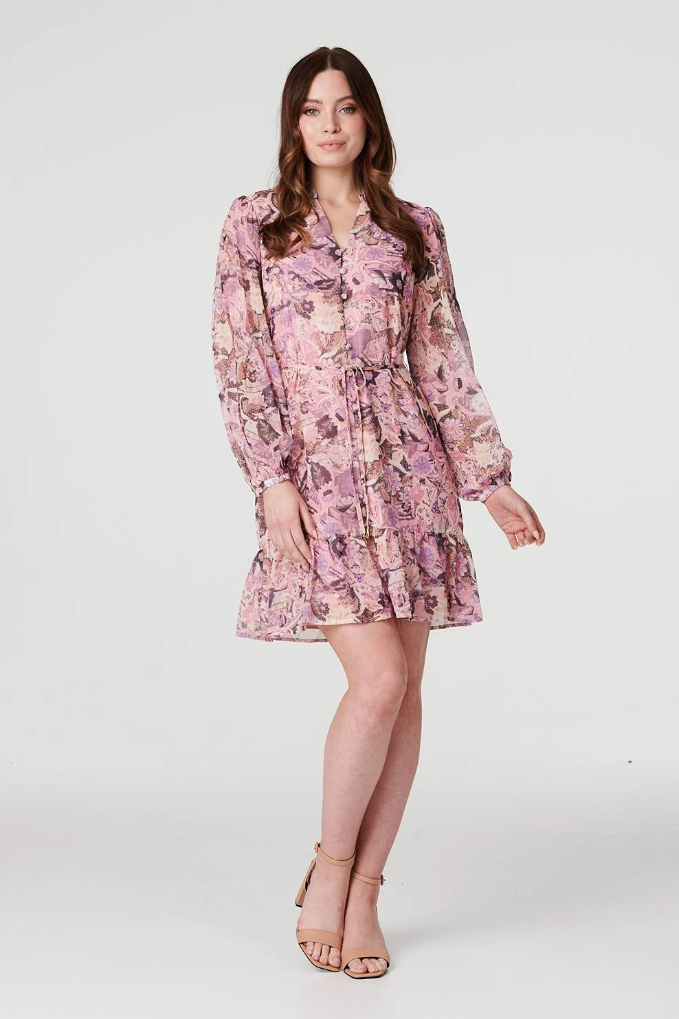 Floral Long Puff Sleeve Shirt Dress 5 Floral Long Puff Sleeve Shirt Dress - Image 5