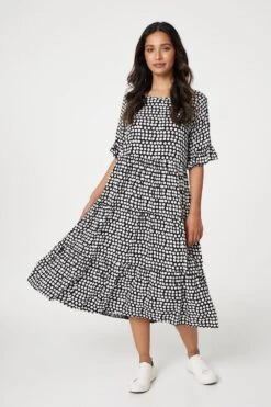Polka Dot Flute Sleeve Midi Dress