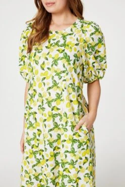 Lemon Print Puff Sleeve Midi Dress -Girls Zone D516382 LEMON 4