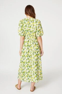 Lemon Print Puff Sleeve Midi Dress -Girls Zone D516382 LEMON 5