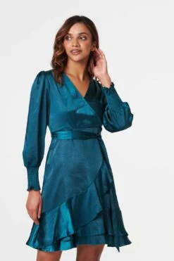 Satin Frill Detail Wrap Dress -Girls Zone D516534 TEAL 4