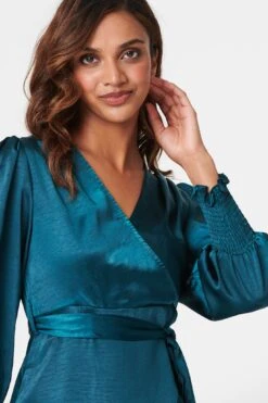 Satin Frill Detail Wrap Dress -Girls Zone D516534 TEAL 5
