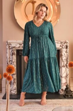 Printed Drawstring Waist Maxi Dress