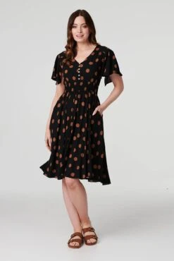 Polka Dot Fit & Flare Short Dress -Girls Zone D517617 BLACK 1