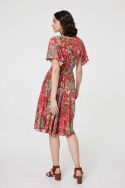 Patchwork Print Shirred Waist Dress -Girls Zone D517620 MULTI GREEN 5