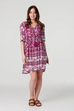 Paisley Tassel Tie Short Dress -Girls Zone D517641 FUCHSIA 1