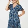 Paisley Border Print V-Neck Short Dress