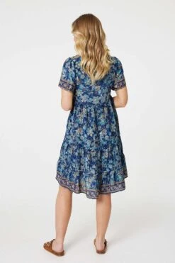 Paisley Border Print V-Neck Short Dress -Girls Zone D517690 TEAL 6