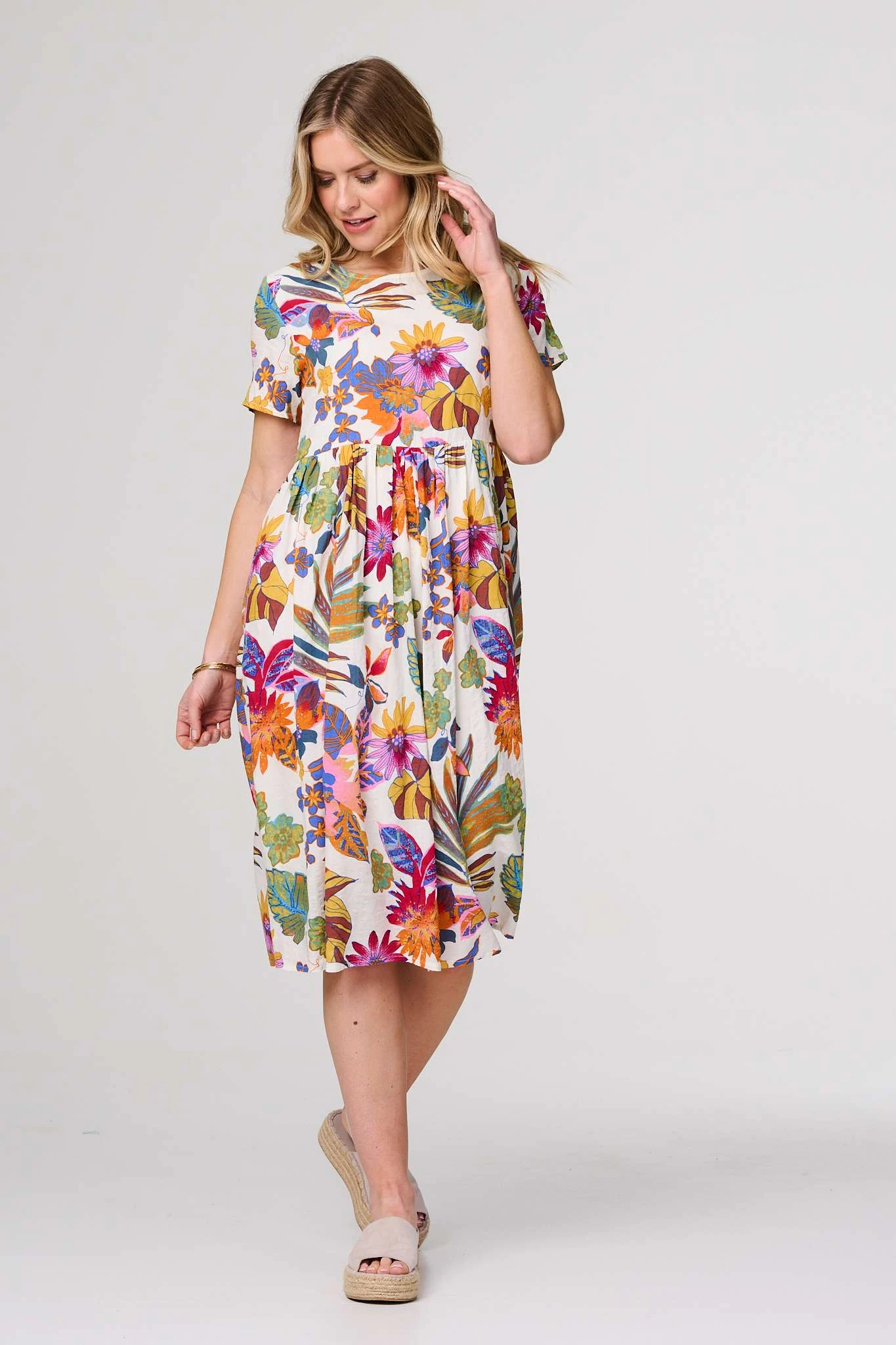 Floral Short Sleeve Relaxed Midi Dress 4 Floral Short Sleeve Relaxed Midi Dress - Image 4