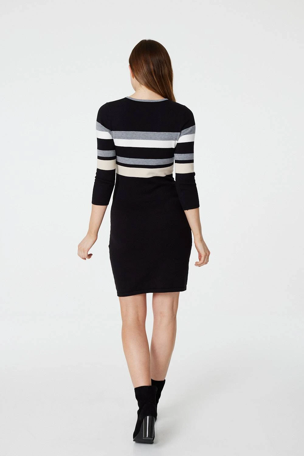 Striped 3/4 Sleeve Knit Dress 3 Striped 3/4 Sleeve Knit Dress - Image 3