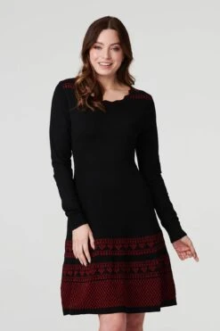 Nordic Print Knitted Skater Dress